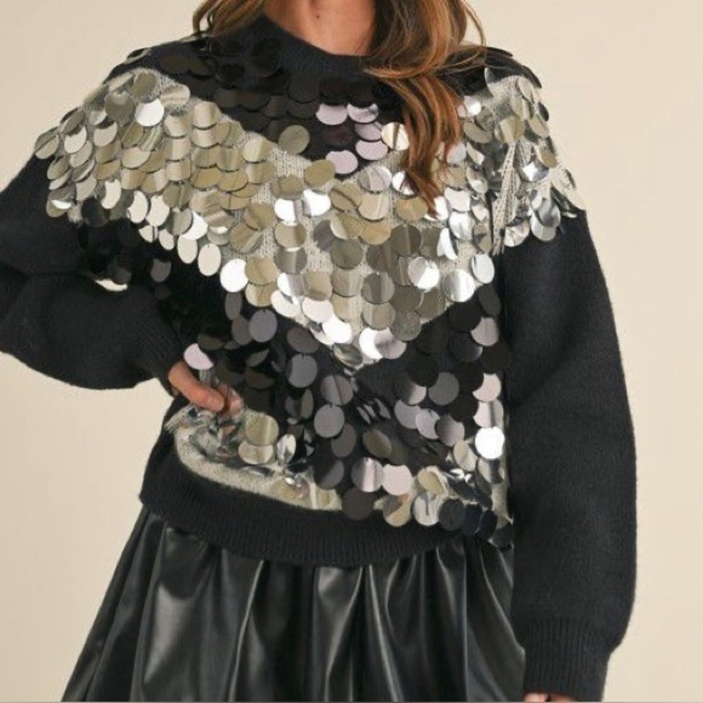 Black Sweater with Silver Sequin Detail - Picture 2 of 9